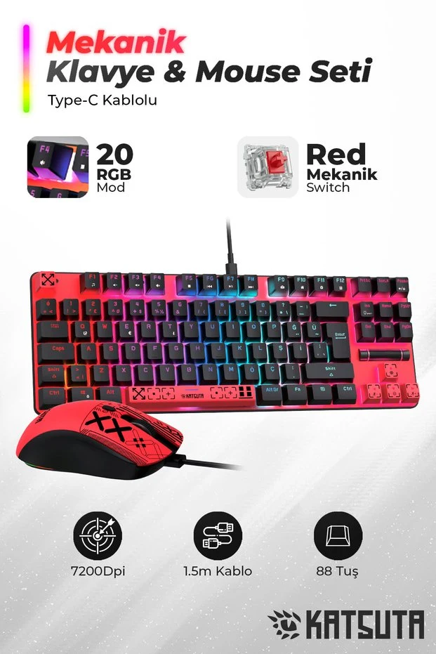 Katsuta RED SWITCH COMBO KIRMIZI / 7200 DPI Gaming Combo Set