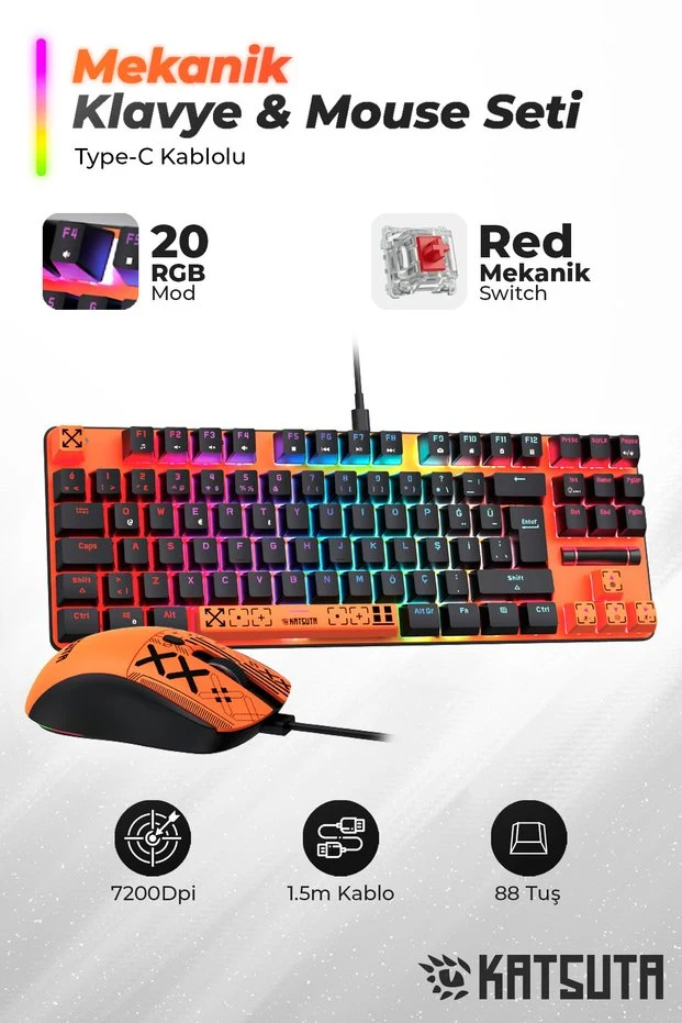 Katsuta RED SWITCH COMBO TURUNCU / 7200 DPI Gaming Combo Set