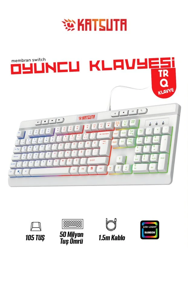Katsuta RAINBOW GAMING MEMBRAN / TÜRKÇE Q Oyuncu Klavye